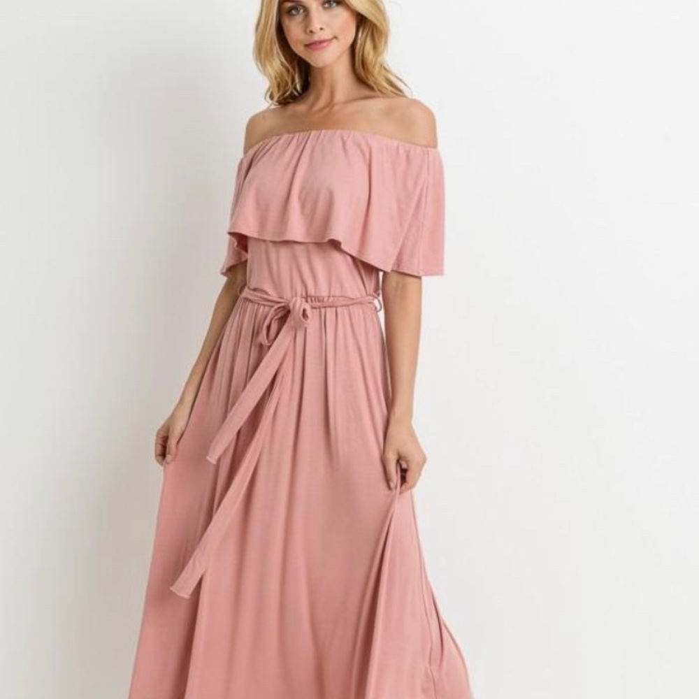 Belted Off The Shoulder Maxi Dress